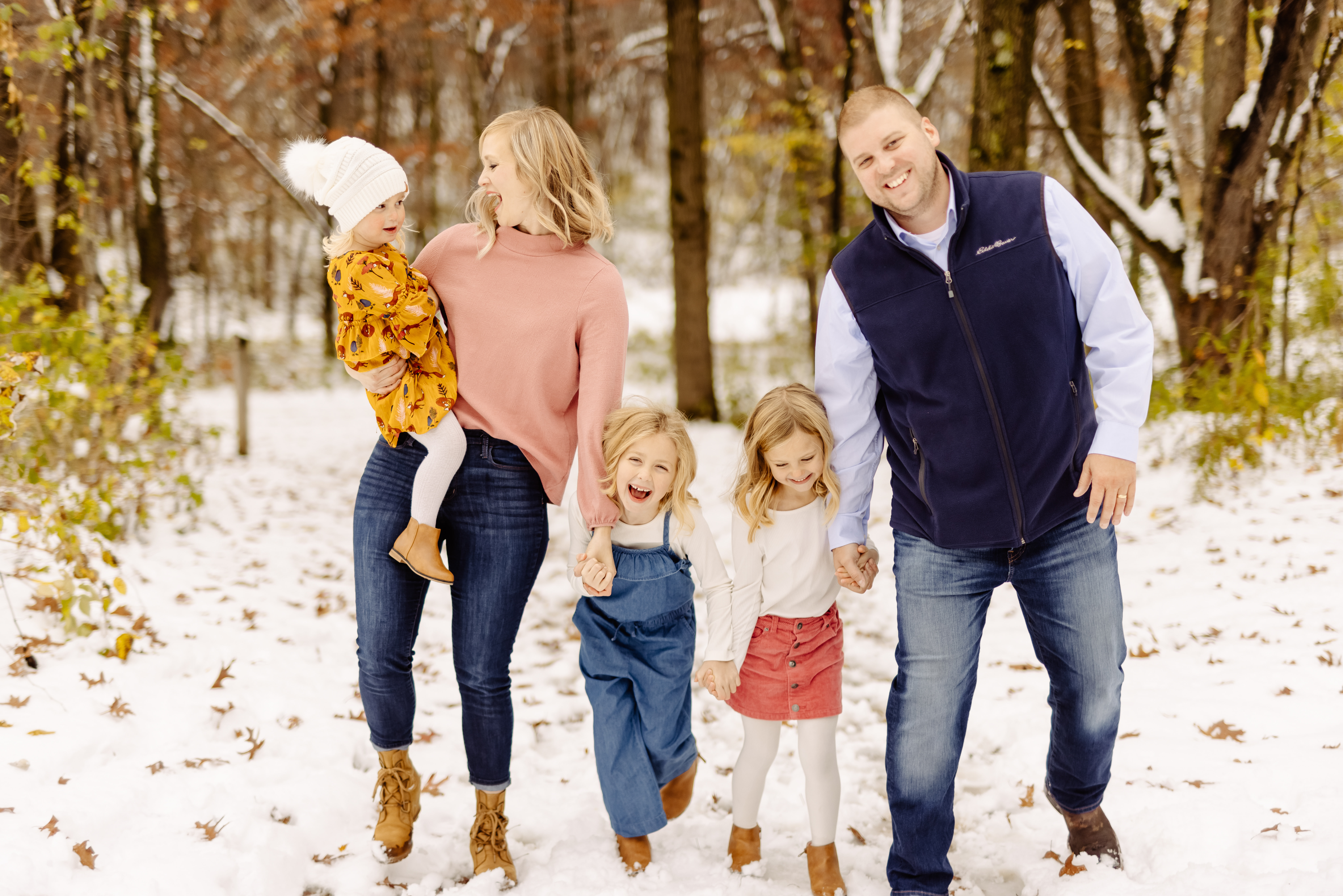 family photograph in winter with three toddlers